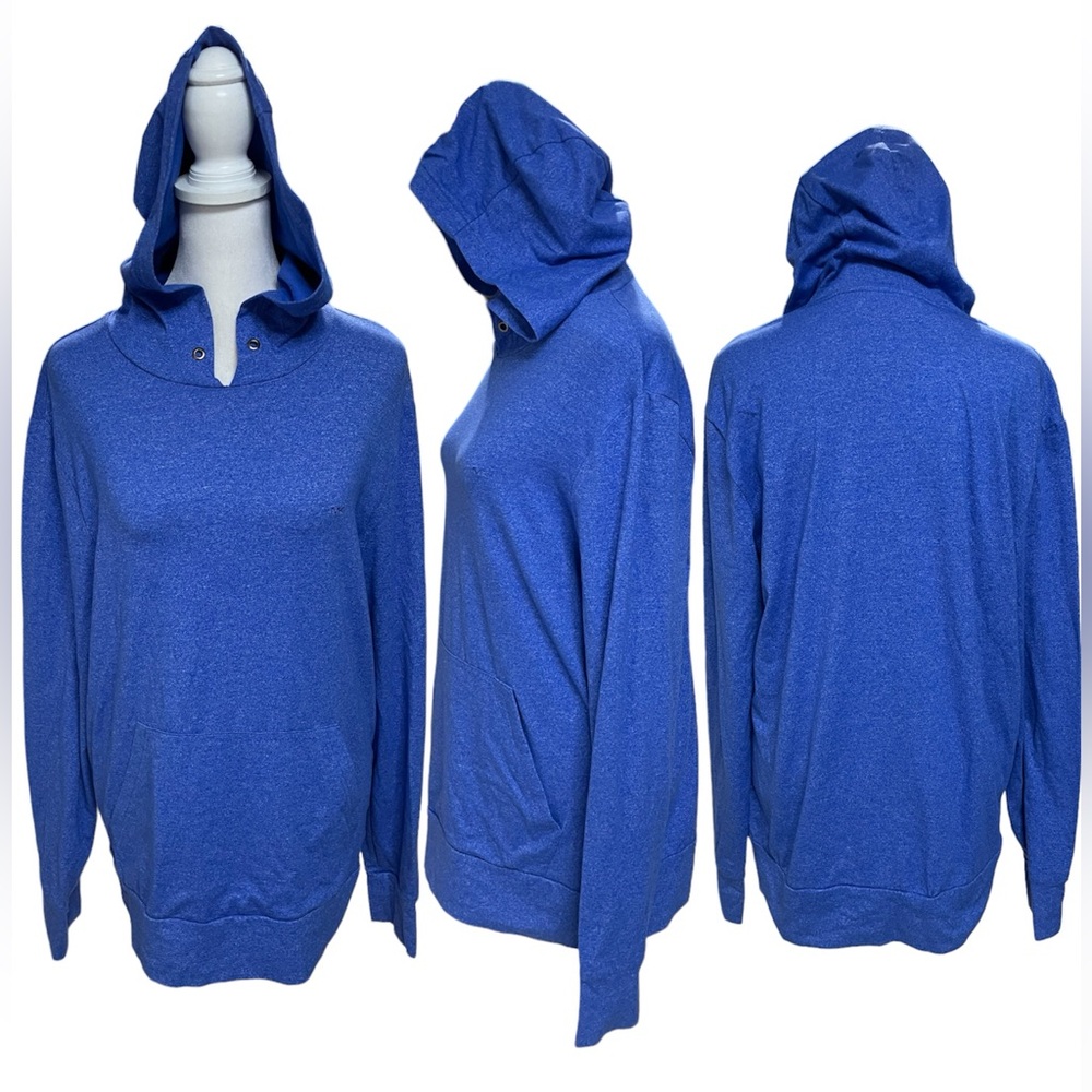 Michael Kors Heather Blue Long Sleeve Men's Pullover Kangaroo Pocket Hoodie Sm